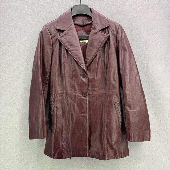Vintage Y2K The Tannery Genuine Leather Belted Blazer Jacket size 11/12 - Picture 1 of 9